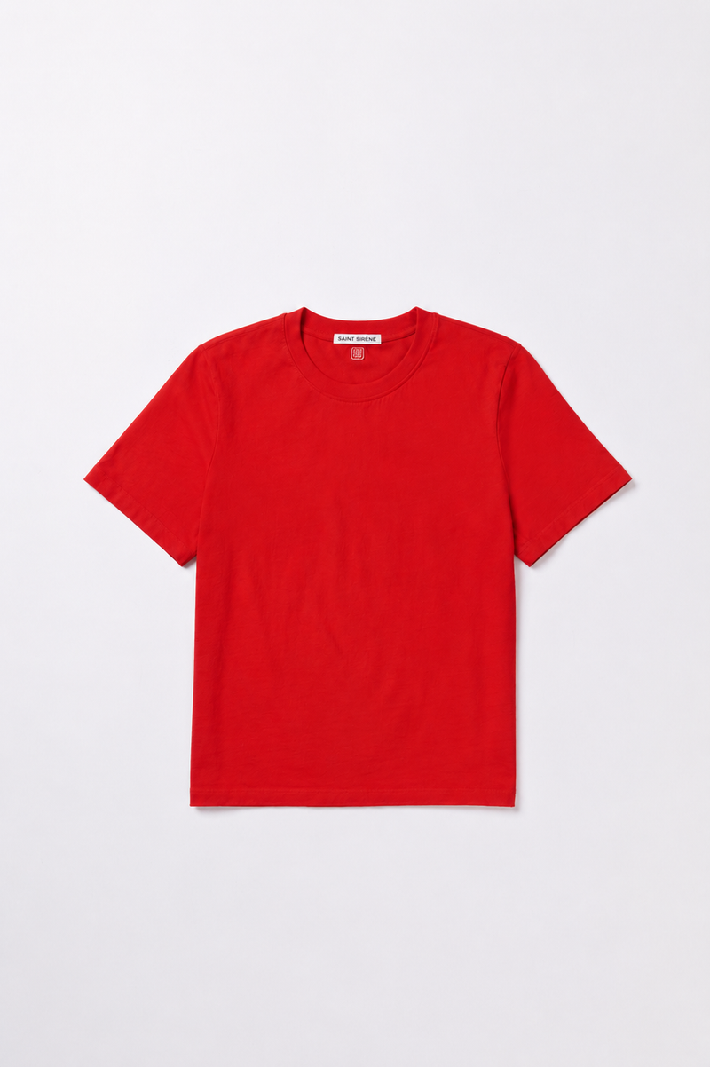 Saint Sirène Best Friend Tee in Cherry Red on a light gray background.